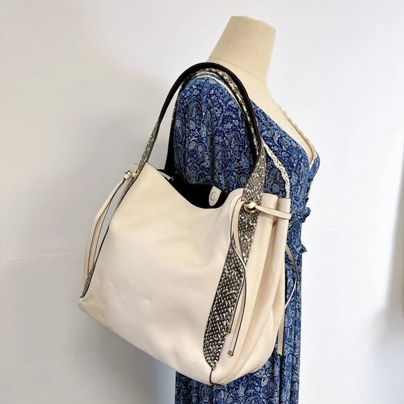 Coach 53355 Harmony Hobo In Colorblock With Snakeskin Detail IN CHALK - Picture 4 of 11